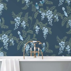 Wisteria Birds hand printed wallpaper