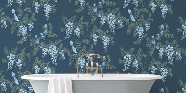 Wisteria Birds hand printed wallpaper